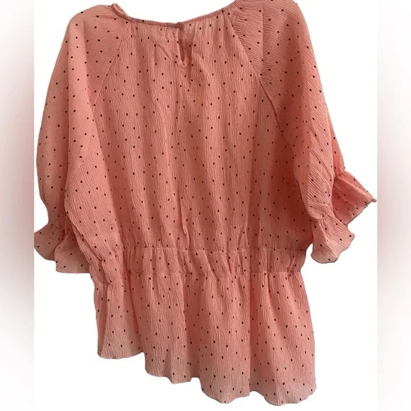 After Market Cottagecore Polka Dot Peplum Blouse Peach Balloon Sleeve - Picture 5 of 9